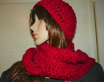 Christmas Beautiful Red Scarf and Hat Set Very Soft Yarn Ready to Ship Two Sizes to Choose From