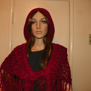 Beautiful Ruby Red Shawl / Neckwarmer Hand Crochet Shape Triangle (slouch Hat not included)
