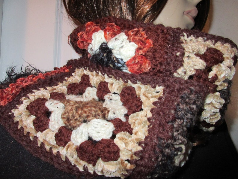 Beautiufl Rustic Scarf Granny Square Scarf Extra Long READY TO SHIP image 4