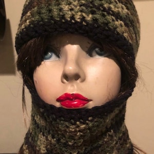 Full Face Camo Ski Mask Balaclava with a Black Trim Cuff it up to Wear as a Hat  Adult Size Unisex Ready to Ship