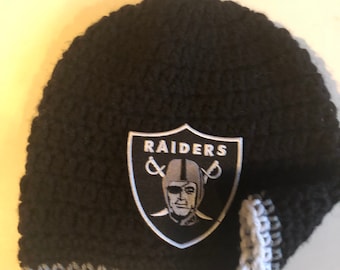 Raiders Beanie Hat Teen-Adult Choose with White Trim All Black