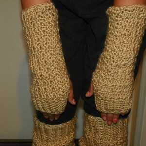 Beige Leg Warmer Over the Knee Choose from Leg Warmers or Finerless Gloves Set  READY TO SHIP