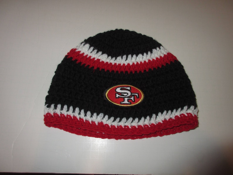 San Francisco 49ers Beanie Style Red Black White Hand Crochet