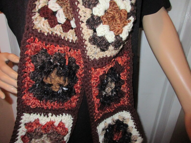 Beautiufl Rustic Scarf Granny Square Scarf Extra Long READY TO SHIP image 5