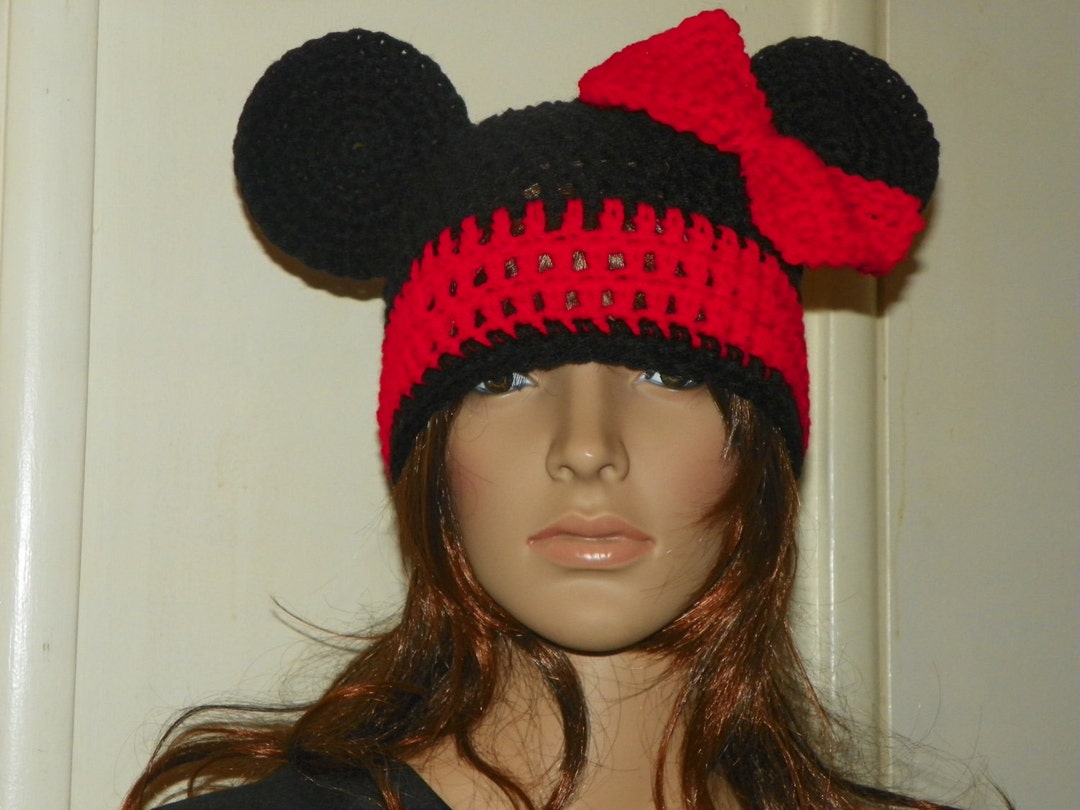 Minnie Mouse Hat Choose Color for Trim and Bow Sizes Teen Adultlarge