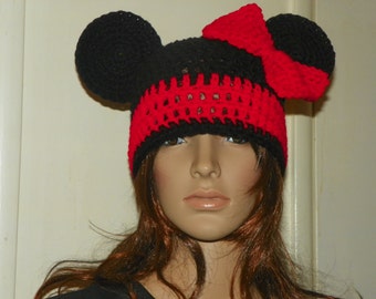 Minnie Mouse Hat Choose Color for Trim and Bow Sizes Teen Adult-Large Adult