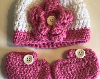 Pink Baby Hat and Booties Set Size Newborn-3M Perfect for a Baby Gift
