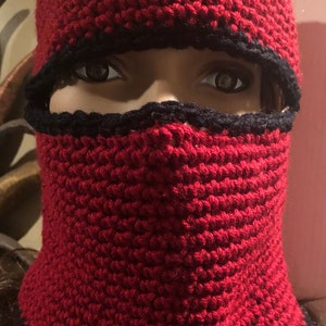 Full Face Ski Mask cuff it up to Wear as a Beanie  Balaclava Adult Unisex Dark Red with a Black Trim