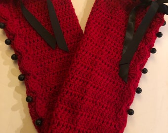 Red Leg Warmers with Black Buttons and Ribbon Red