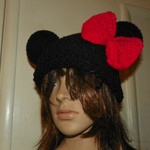 Minnie Mouse Hat with a XLarge Red Bow Sizes Teen-Adult Large image 1