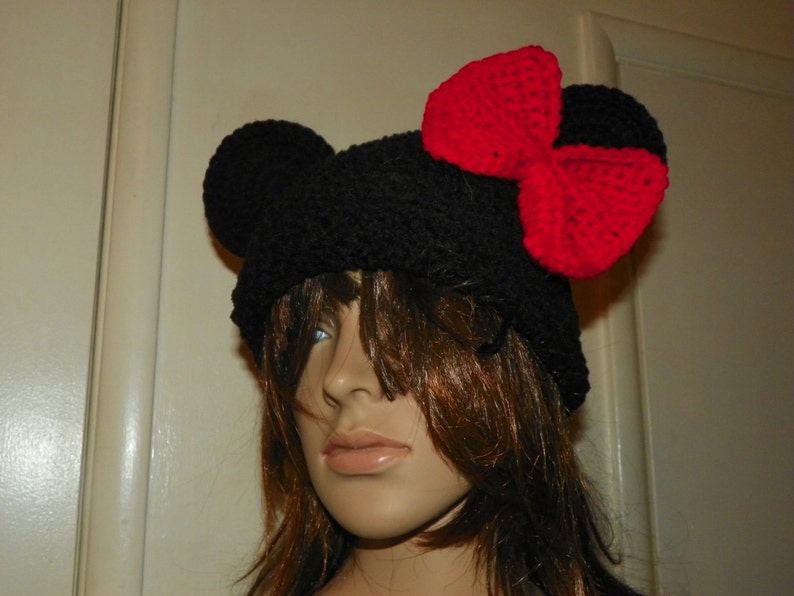 Minnie Mouse Hat with a XLarge Red Bow Sizes Teen-Adult Large image 1