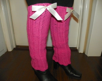 Pink Leg Warmer with a Ivory Bow Beautiful Set Perfect for a Gift Ready to Ship
