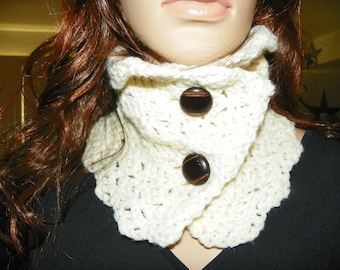 For That Classy Lady Ivory Cowl-Neckwarmer with two Buttons  Hand Crochet