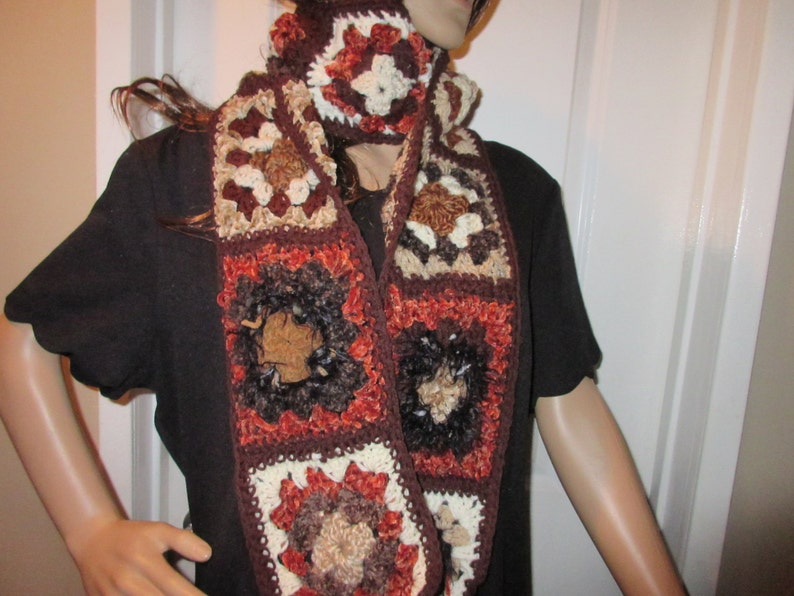 Beautiufl Rustic Scarf Granny Square Scarf Extra Long READY TO SHIP image 2