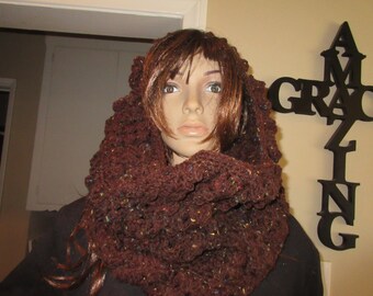 Brown with Flicks Cowl Very Unique Cowl  READY TO SHIP