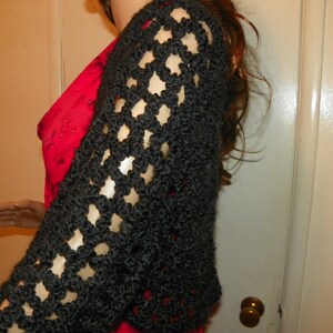 Cropped Bolero Shrug Silky Black Size XXLARGE Hand Crochet
