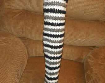 Leg Warmers Black Grey and White Stripe Hand Crochet READY TO GO