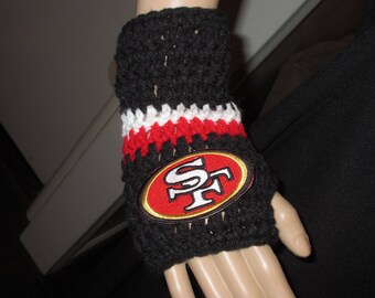 49er Finger-less Gloves Choose from all Black Long or Short Strip with Red and White Teen-Adult