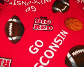 Wisconsin Fleece Blanket says Go Big Red with Football and Basketball Size 54x58" Ready To Ship