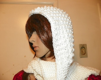 Beautiful Elegant Silky White Scoodie Hooded Scarf all in One Very Elegant One of a Kind