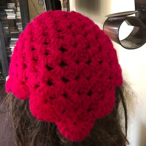 Red Kerchief Head Cover Hand Crochet