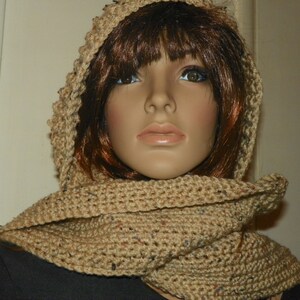 Oatmeal Beautiful Hooded Scarf Touch of Class Discontinue Yarn  READY TO SHIP