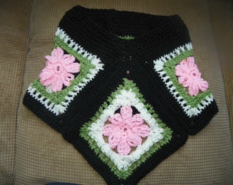 Girls Poncho Pink on Black  Girls Sizes 2-5 Years Hippie Style Hippie Style Hand Crochet