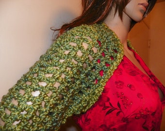 Cropped Bolero Shrug Silky Green Lightwight Hand Crochet Size Large