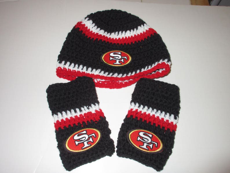 San Francisco 49ers Beanie Style Red Black White Hand Crochet