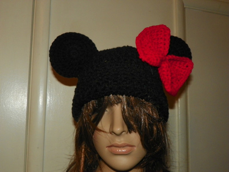 Minnie Mouse Hat with a XLarge Red Bow Sizes Teen-Adult Large image 3