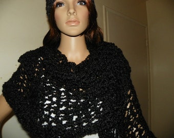 Black Shawl     Hand Crochet