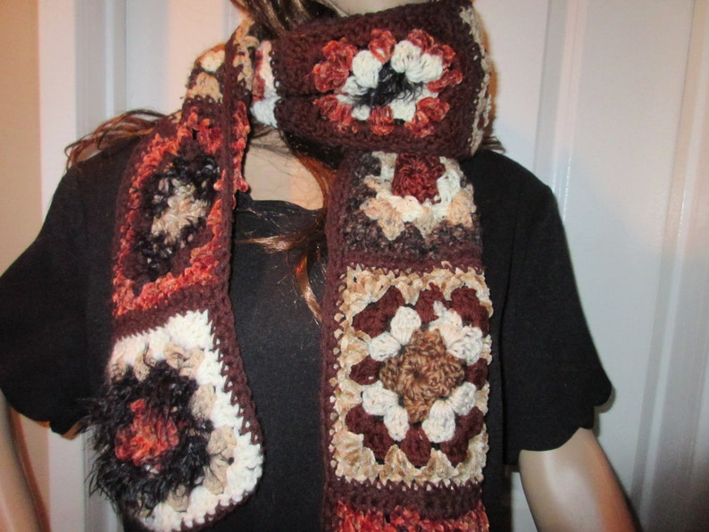 Beautiufl Rustic Scarf Granny Square Scarf Extra Long READY TO SHIP image 3