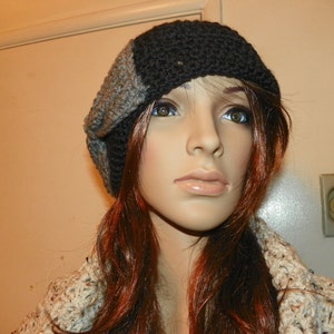 Black Slouchy Hat with a Gray Bow Hand Crochet Size Teen-Adult image 2