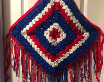 Patriotic Halter Red White Blue Crochet Sizes M-XL A One of a Kind  Granny Square Rare Find