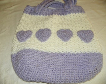 Vintage Style Purse Bag With Lavender Hearts   Hand Crochet Ready To Ship