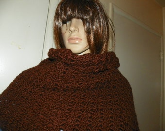 Beautiful  Brown Silky Shawl Wrap Stole Very Elegant Extra Wide Hand Crochet Ready to Ship