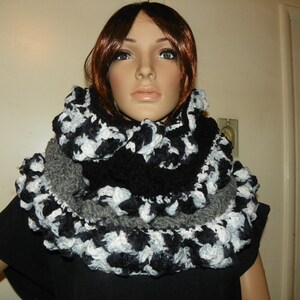 Oversized Cowl Black Smokey Gray and White Unique Cowl  READY TO SHIP