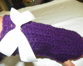 Gloves in Purple with Bows Choose from with Bows or Without Handmade