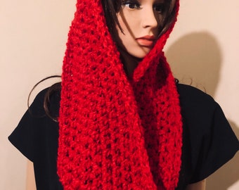 Beautiful Cowl Neck Warmer Christmas Red Hand Crochet