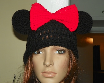 Minnie Mouse Hat  with a Large Red Bow  Teen-Adult Guaranteed to Stay Up.