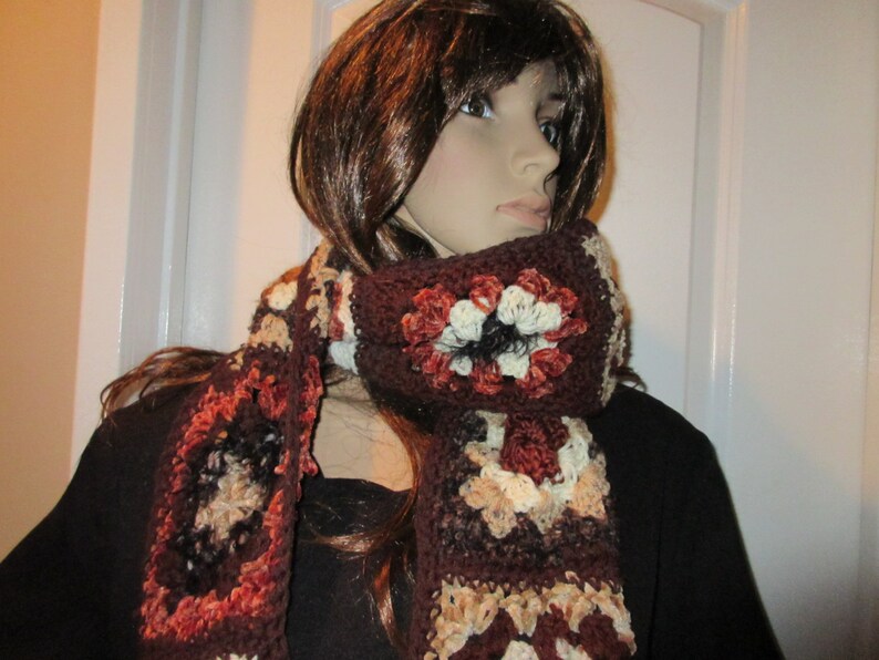 Beautiufl Rustic Scarf Granny Square Scarf Extra Long READY TO SHIP image 1