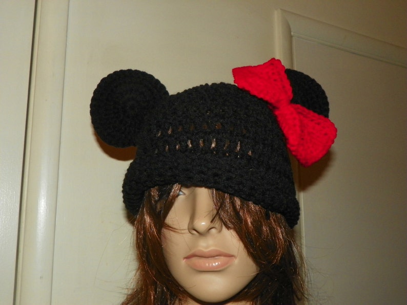 Minnie Mouse Hat with a XLarge Red Bow Sizes Teen-Adult Large image 4