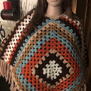 Poncho Granny Square  One of a Kind Ready to Ship