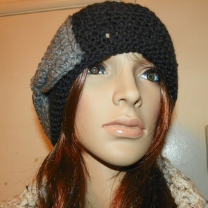 Black Slouchy Hat with a Gray Bow Hand Crochet Size Teen-Adult image 5