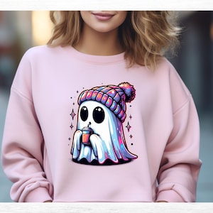 Gemütliches Geist-Sweatshirt für Halloween-Spaß, Unisex Rundhalsausschnitt für den Herbst, perfektes Geschenk für die gruselige Jahreszeit, Freizeitkleidung, Halloween-Pullover