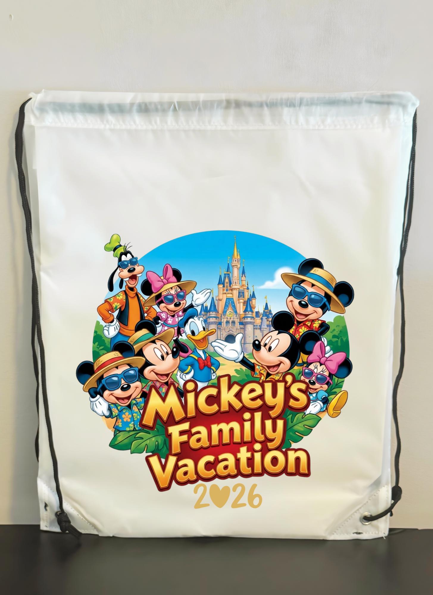 Mouse Ears Family Vacation 2026 - White Drawstring Backpack - Park Bag