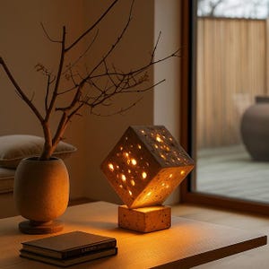 Handmade Travertine Stone Lamp| Marble  Lamp| Table Lamp| Unique Home Decor| Artistic stone cube lamp| Luxury stone desk lamp| Gift for her