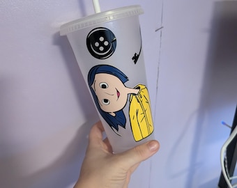 Coraline Inspired Iced Coffee Cup: Tim Burton Style Reusable Tumbler