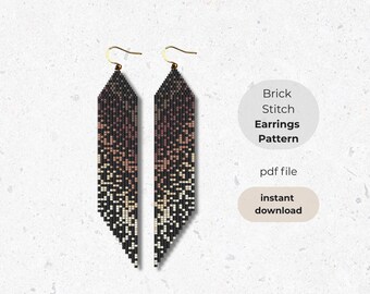 Ombre Brick Stitch Earring Pattern, Brown Seed Bead Pattern, DIY Fringe Earrings, Beading Pattern, Digital Download, Unique Boho Brickstitch