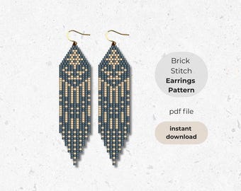 Blue Seed Bad Pattern, Brick Stitch Earring Pattern, Ethnic Beading Pattern, Digital Download, Brickstitch Beadwork pdf, DIY Fringe Earrings